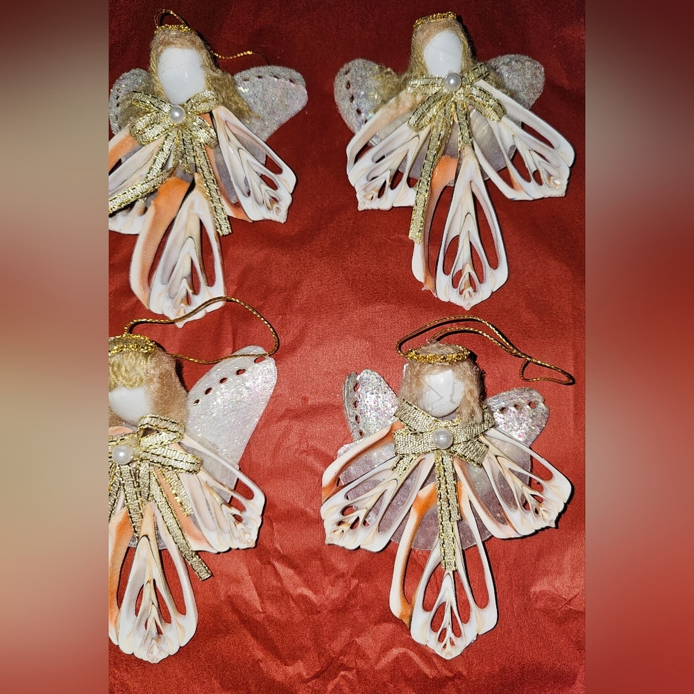 Seashell Folk Art Ornaments Lot Of 10 Beach Ocean Decor Native Angels Phillipine - Picture 2 of 14